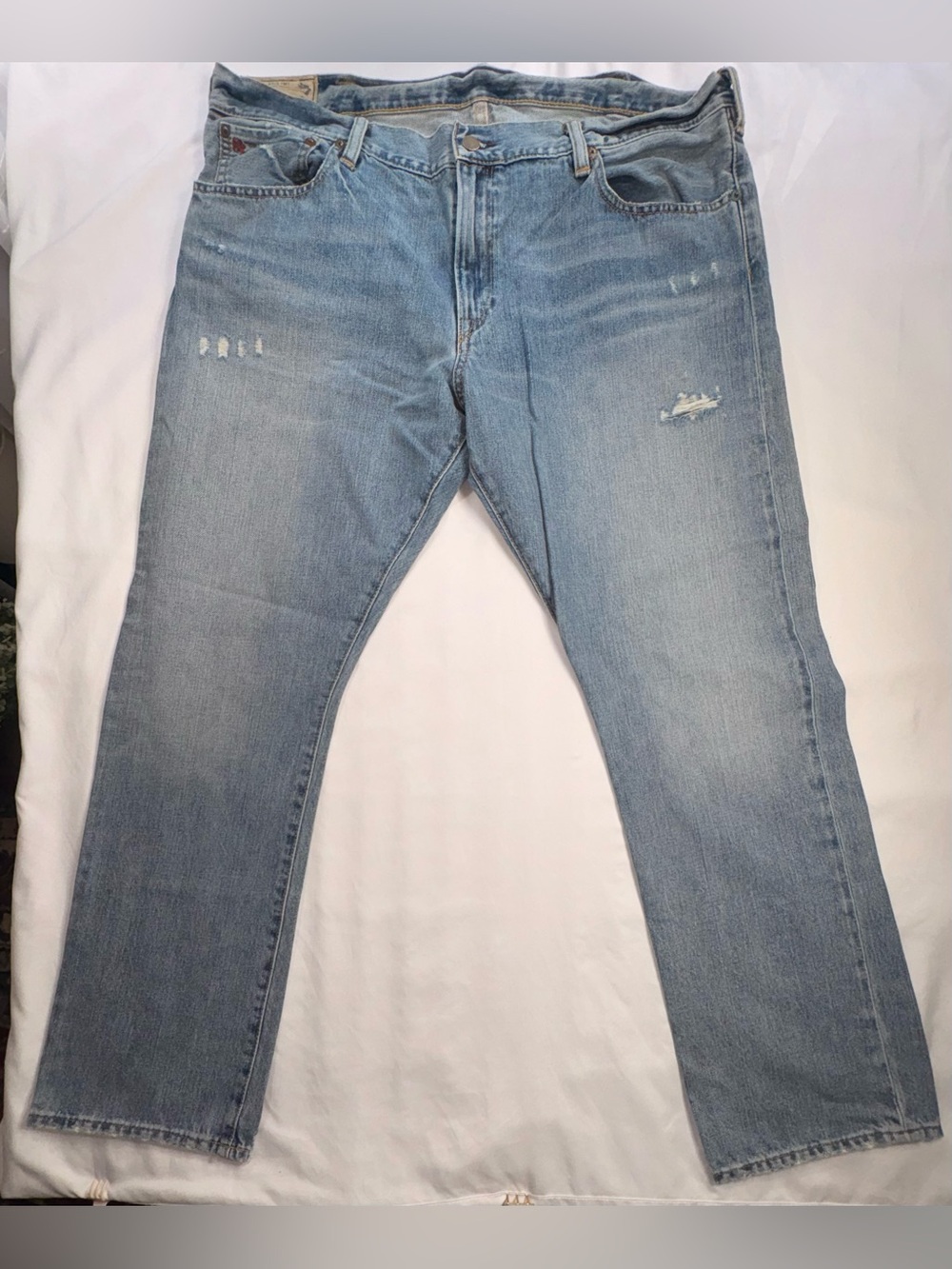 Polo Ralph Lauren 38x30 Distressed Jeans Light Wash Straight Fit Denim Men